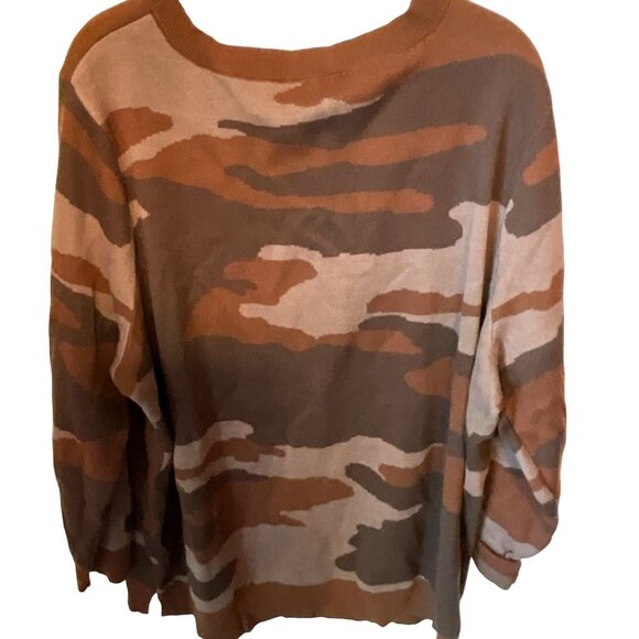 Belle by Kim Gravel 2X Brown Camouflage Oversized Intarsia V-Neck Sweater A52028 - Picture 3 of 5